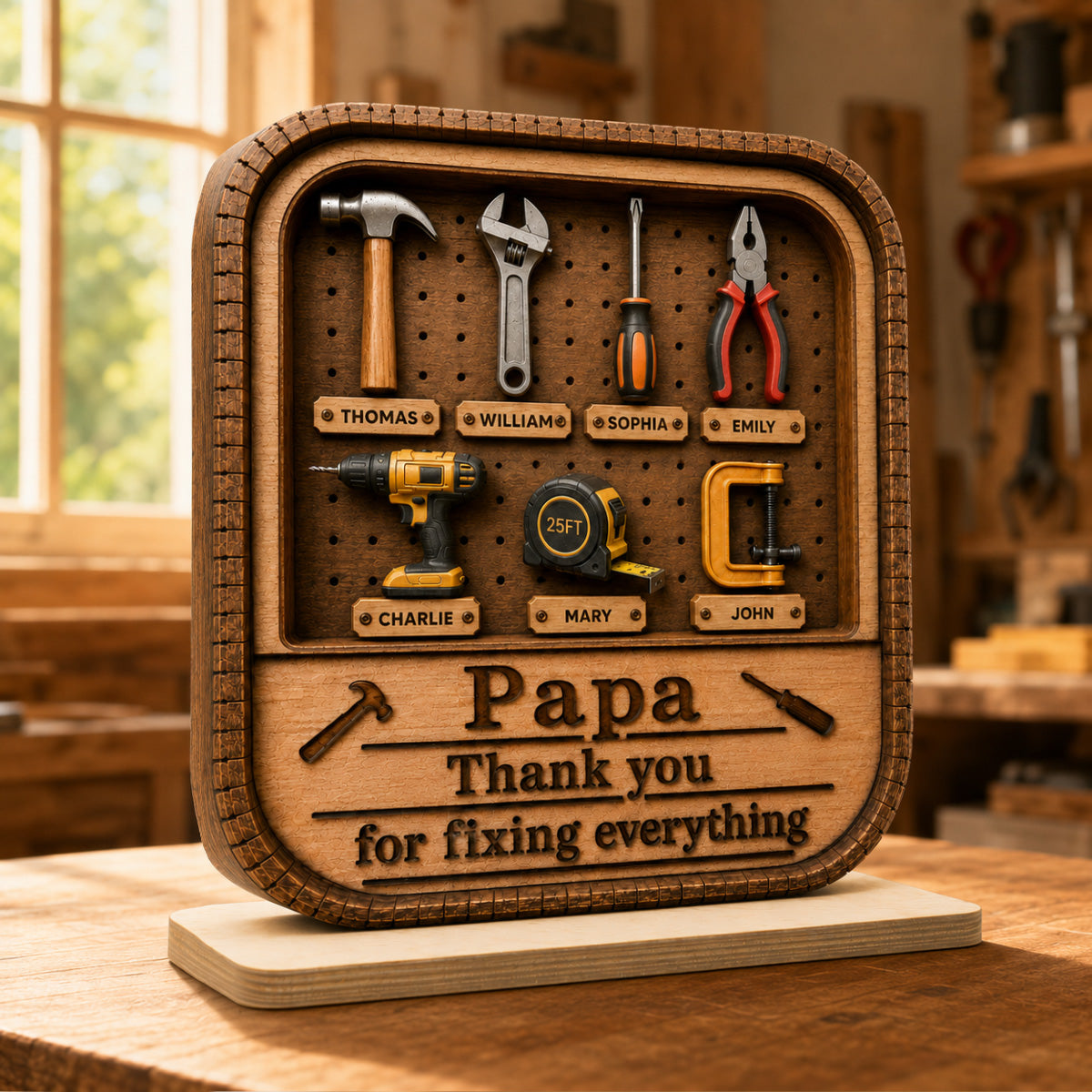 Dad Grandpa Tool Box - Personalized 2-Layered Wooden Plaque -  Gift For Dad, Husband