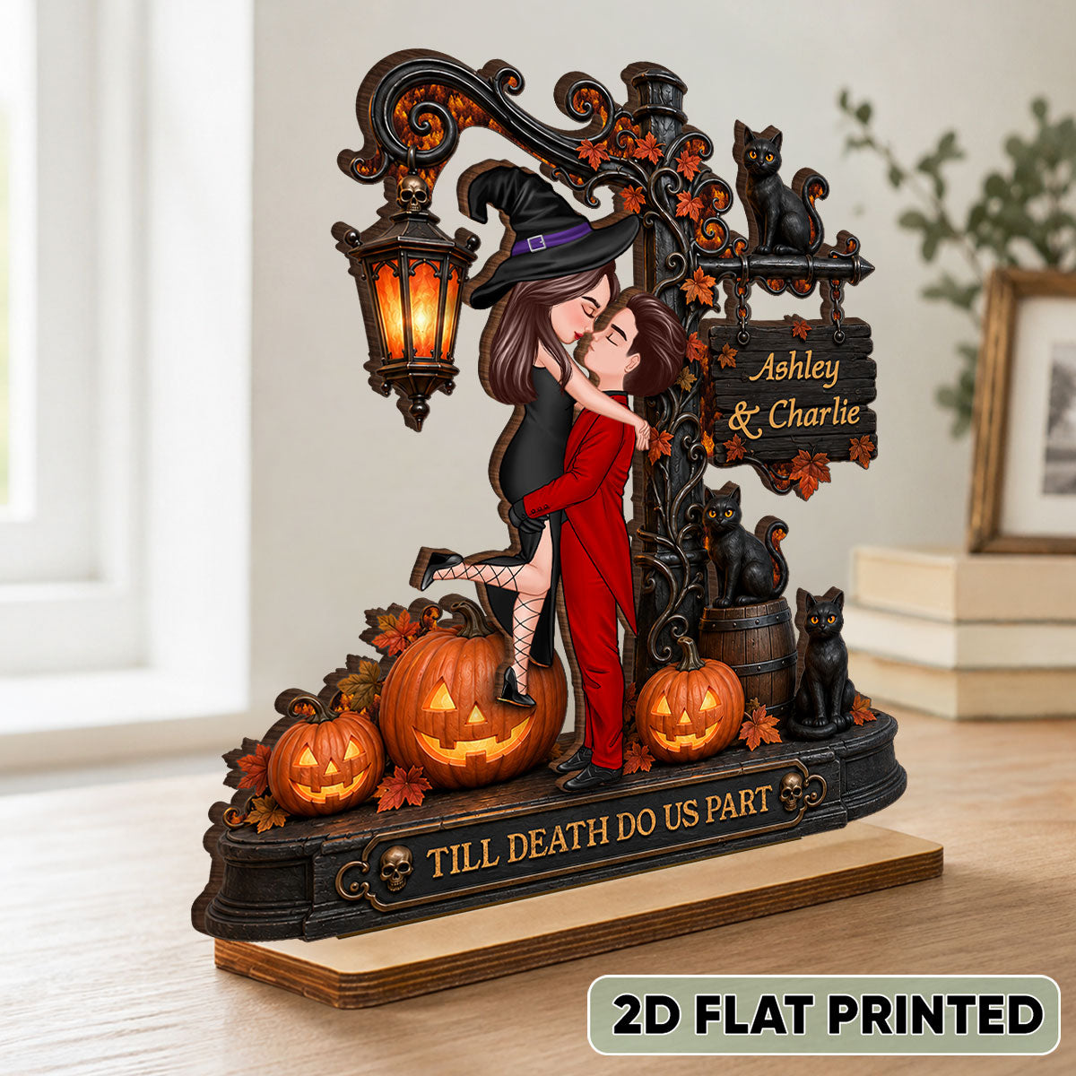 Till Death Do Us Part Couple - Personalized 2-Layered Wooden Plaque - Halloween Fall Decor for Her