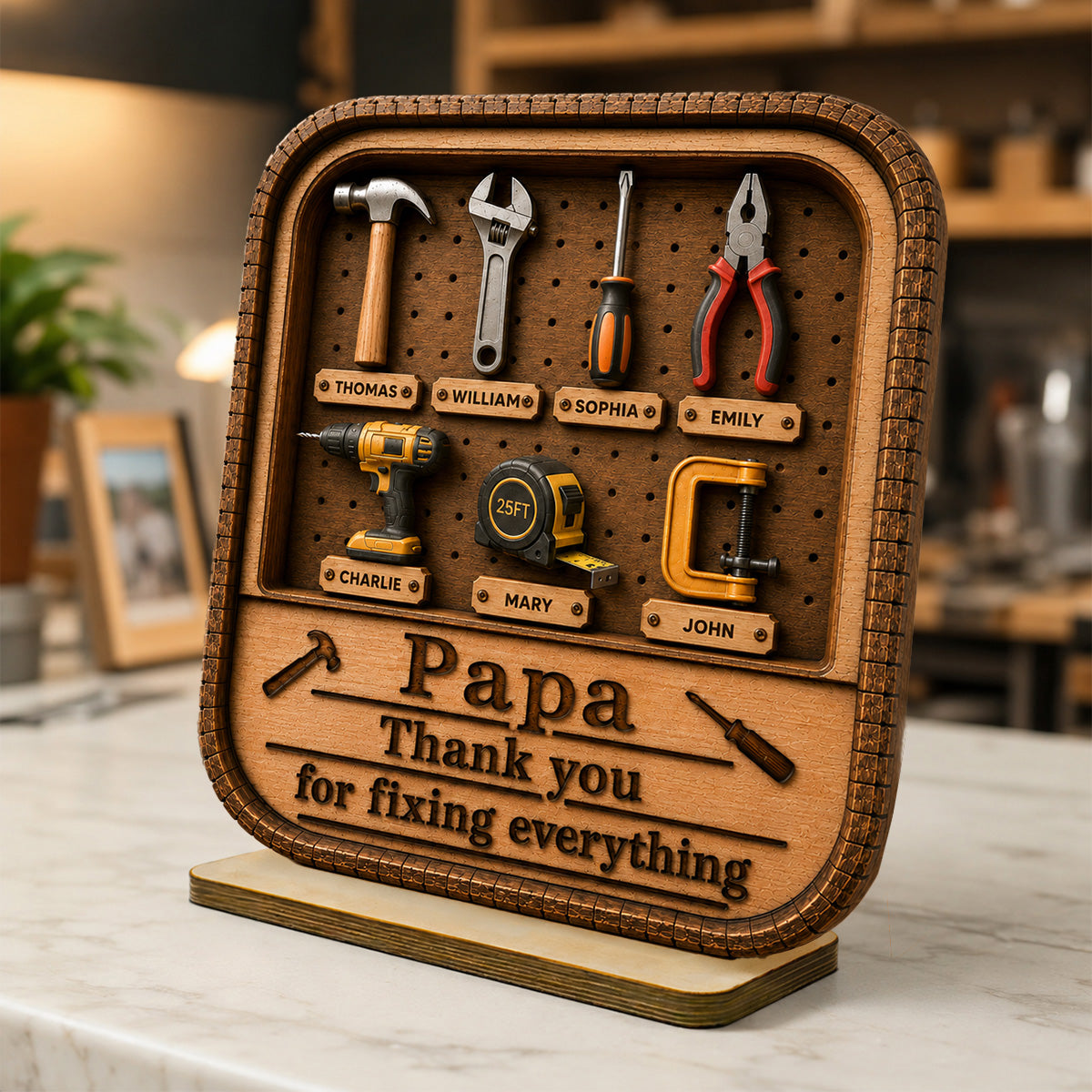 Dad Grandpa Tool Box - Personalized 2-Layered Wooden Plaque -  Gift For Dad, Husband