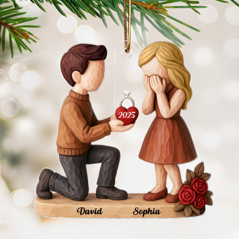 Couple Marriage Proposal - Personalized Acrylic Ornament - Newly Engaged Gift, "She Said Yes!" Ornament, Custom Just Engaged Gifts for Couples
