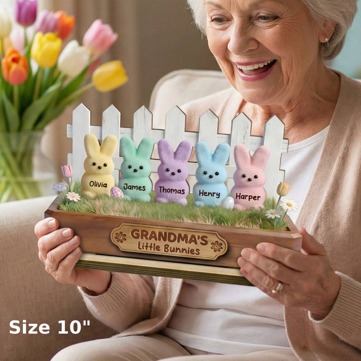Happy Easter Grandma Little Bunnies - Personalized 2-Layered Wooden Plaque - Easter Gift For Grandma, Easter Decoration