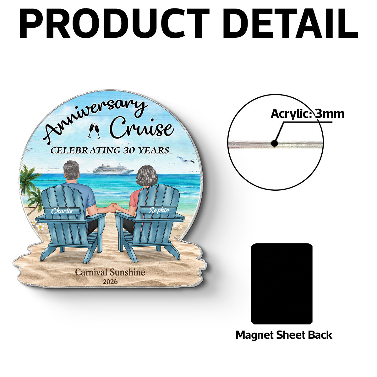 Celebrating Anniversary Couple Back View At The Beach - Personalized Cruise Cabin Door Magnet - Anniversary Cruise Keepsake