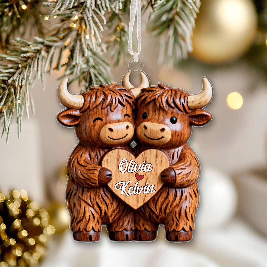 Highland Cowl Couple Acrylic Ornament,Personalized Name Christmas Gift For Couples,Keepsake Christmas 2025,Gift For Her,For Boy,Couple Gift