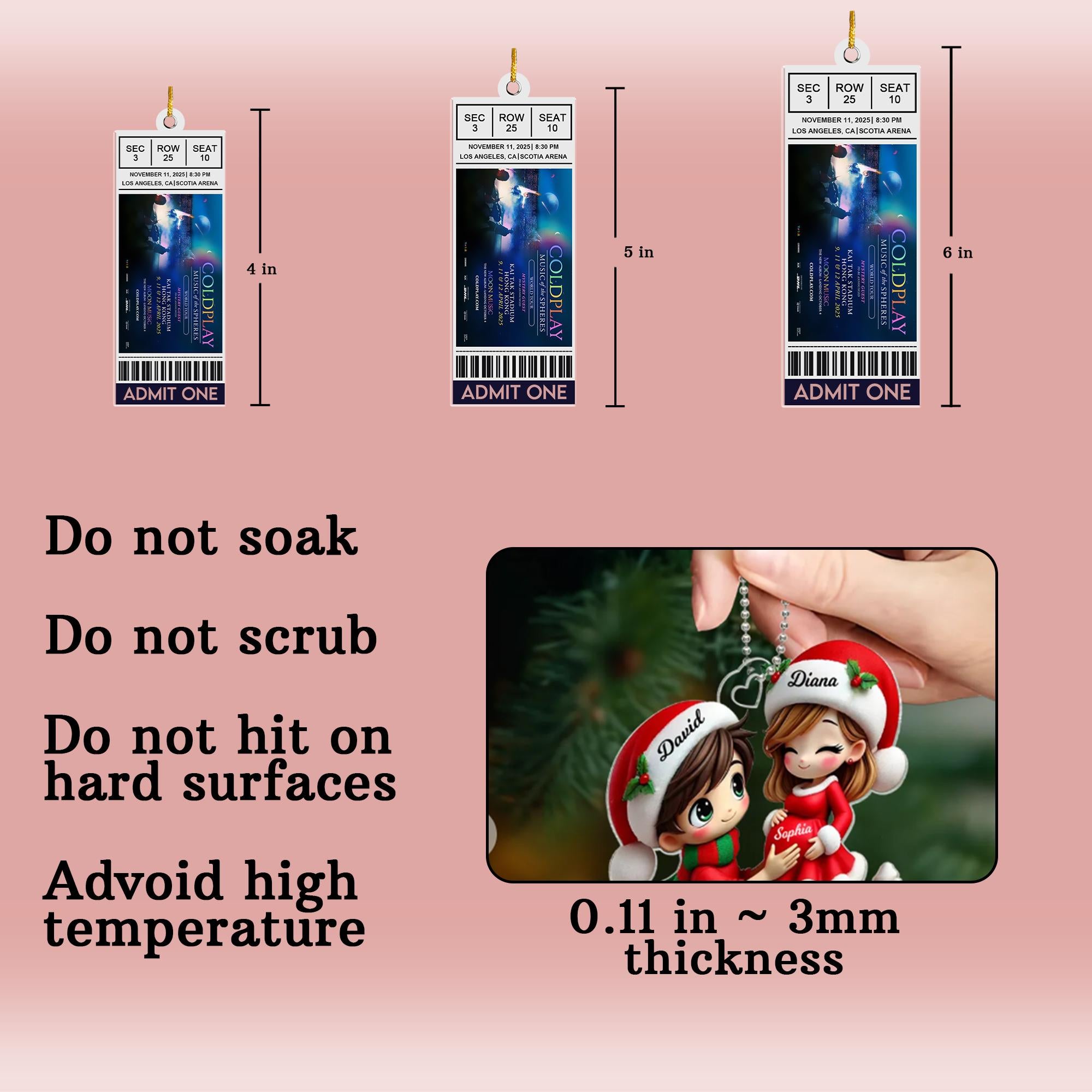 Personalized Concert Ticket Acrylic Ornament: Favorite Music Keepsake Gift, Personalized Music Event Keepsake, Any Band, Concert, Live Show