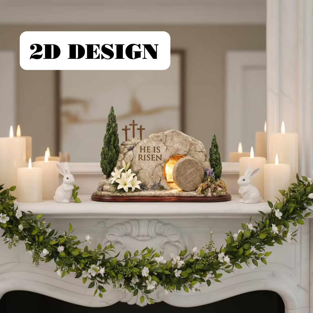He Is Risen Empty Tomb 2D Wooden Block – Resurrection Scene Decor
