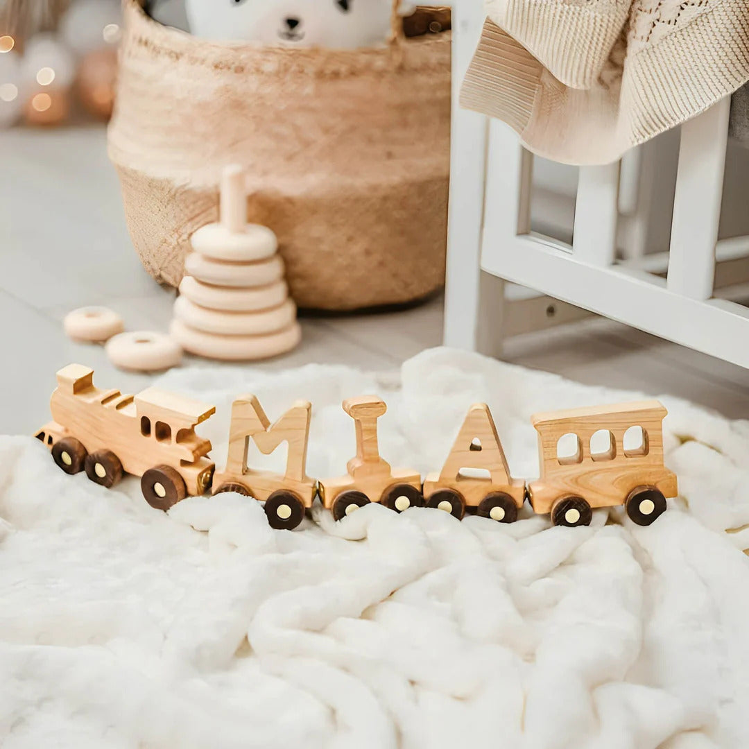 Personalized Train | Train Name With Magnets First Birthday Gift Baby Toys Wooden Train With Railway Fidget Toys For Kids Nursery Decor