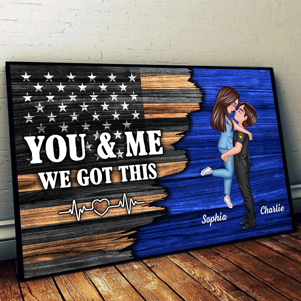 Hero Couple Nation Flag Gift by Occupation For Her, For Him - Personalized Poster - Anniversary Gift For Couple, For Dad Mom