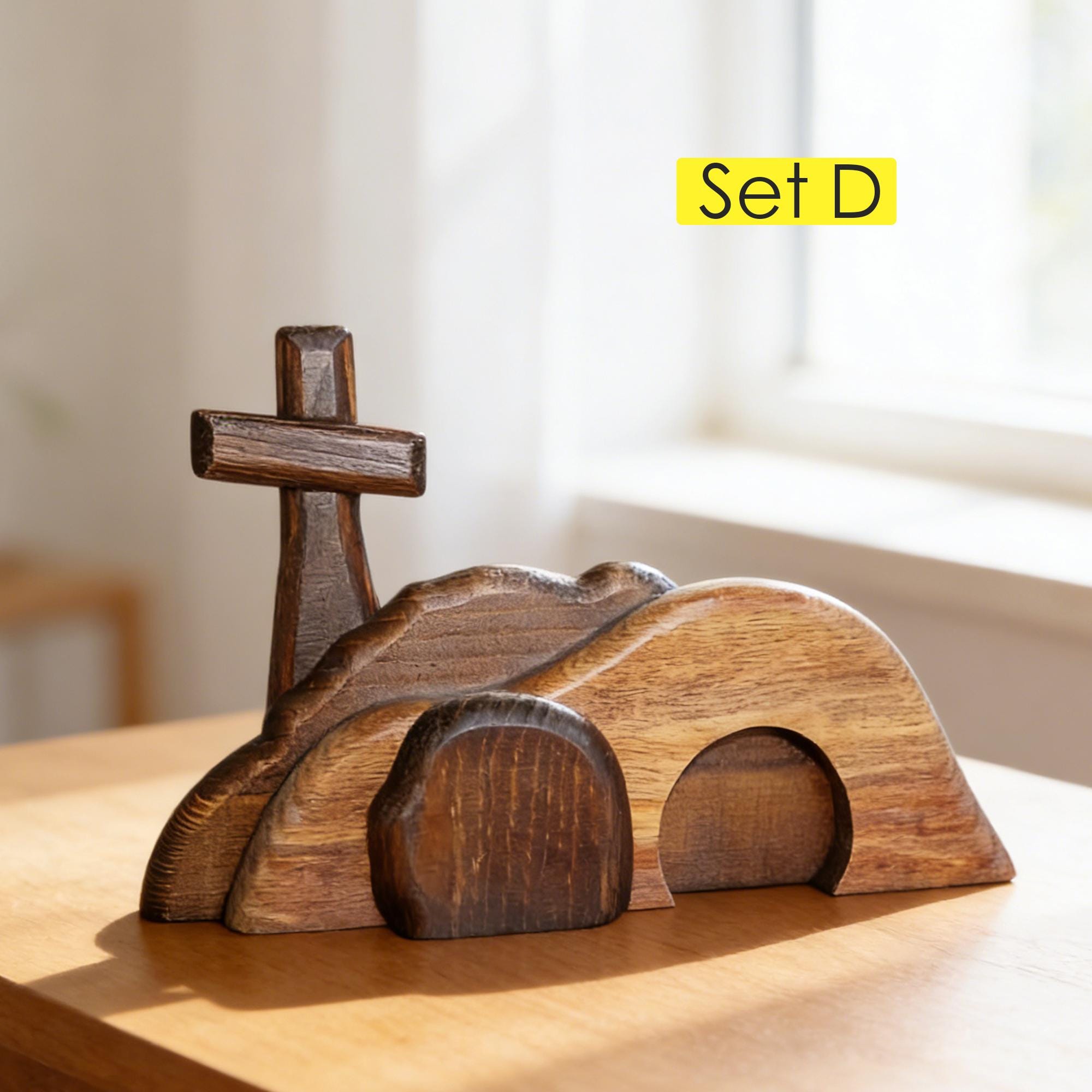 Easter Wooden Decoration Set – Empty Tomb & Cross Scene