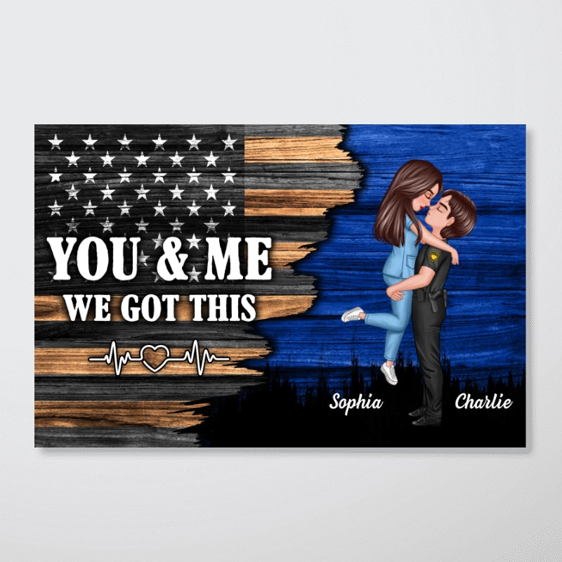 Hero Couple Nation Flag Gift by Occupation For Her, For Him - Personalized Poster - Anniversary Gift For Couple, For Dad Mom