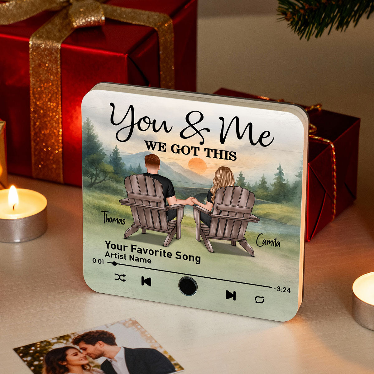 Retro Vintage Eternal Love Couple Mountain Landscape - Personalized Music Fridge Magnet - Gift for Him, Gift for Her