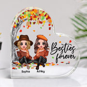 Besties Sisters Under Colorful Fall Season Tree Personalized Heart Acrylic Plaque