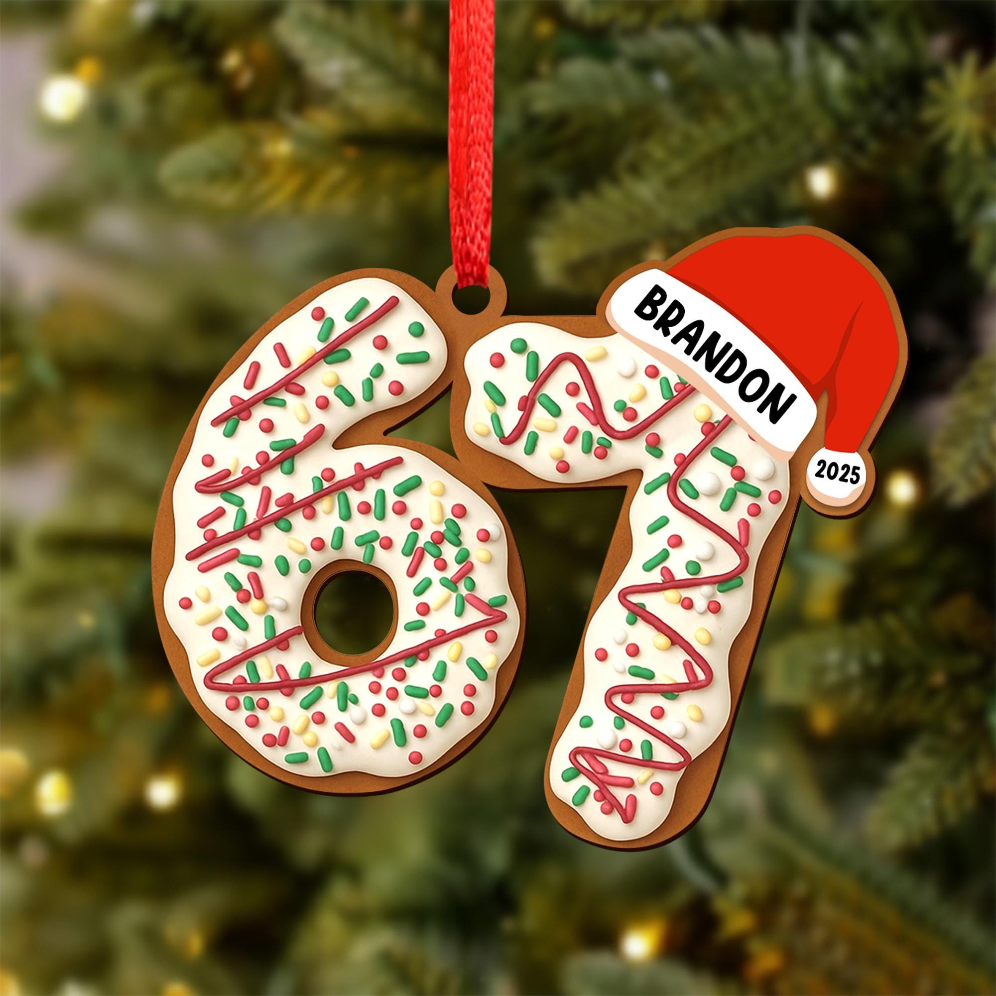 Personalized Name Six Seven Ornament, Funny Six Seven 67 Ornament, Christmas Santa 67 Ornament, Gen Z, Gen Alpha Teenager Ornament