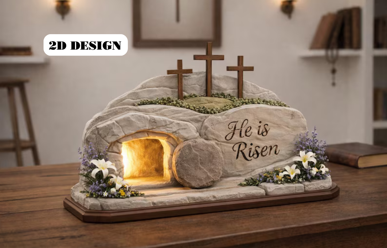 He Is Risen Empty Tomb – Resurrection Scene Wooden Easter Display