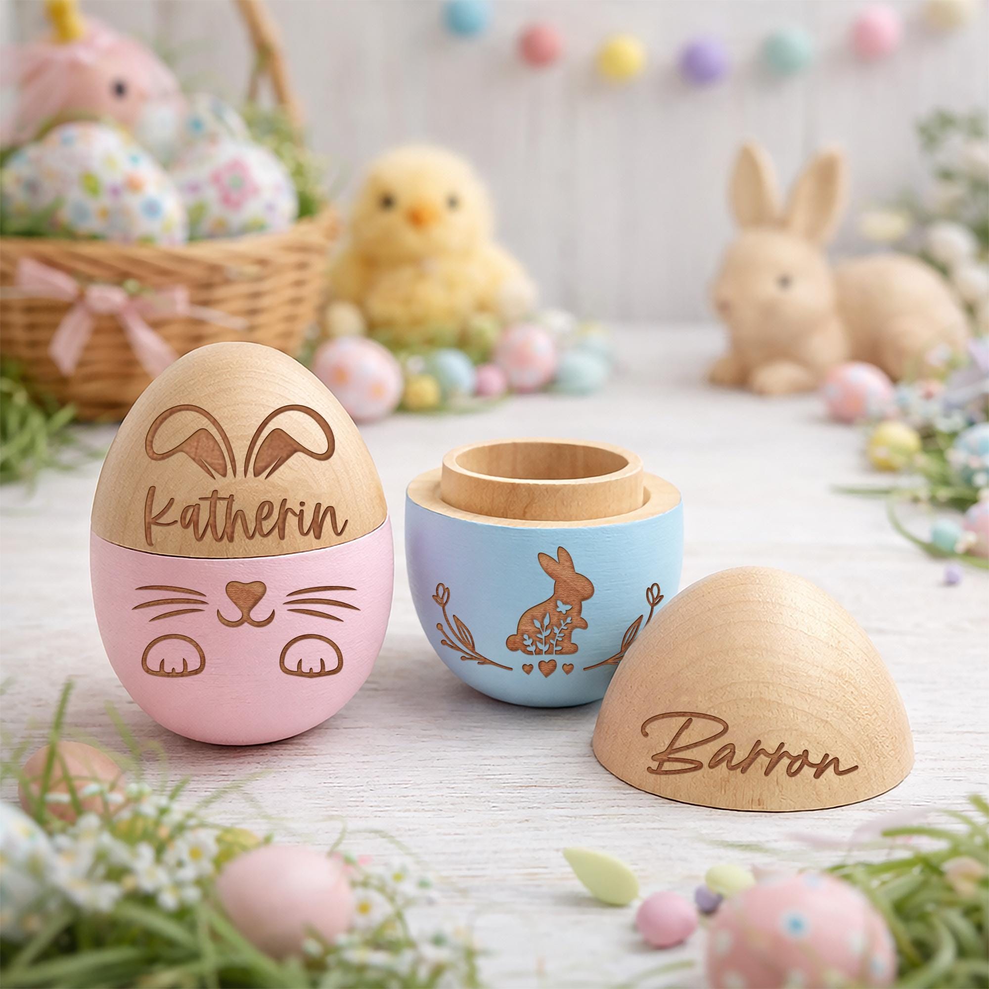 Personalized Wooden Easter Egg - Engraved Beech Wood Keepsake, Fillable Surprise Egg