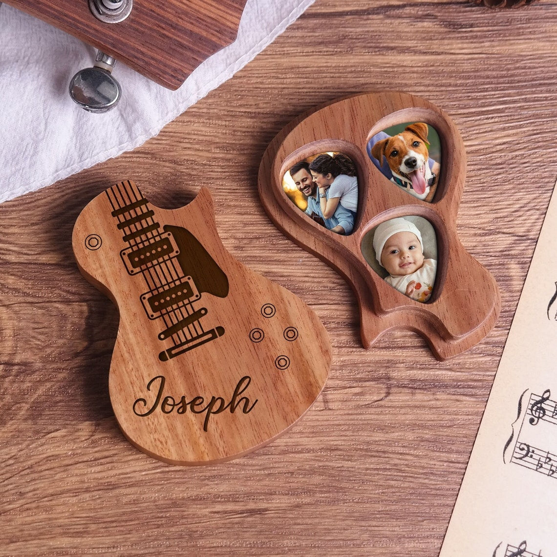 Customised Picks Personalized Wooden Guitar Picks with Case, Custom Photo Guitar Pick ...