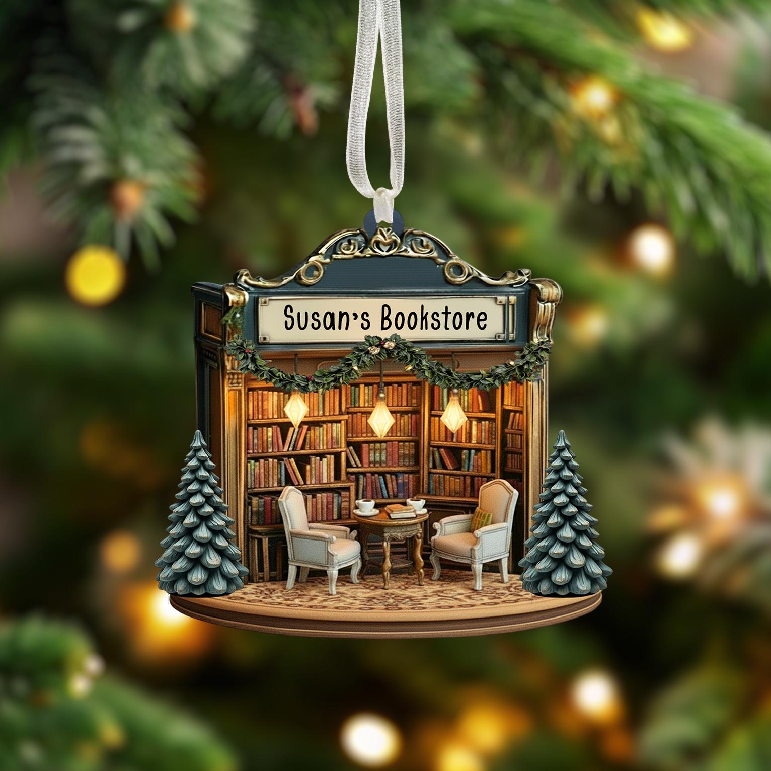 Personalized Bookstore Ornament, Bookish Gift, Christmas Ornament Gift For Book Lovers, Booknerd Gift Custom Book Shop Ornament, Xmas Gift
