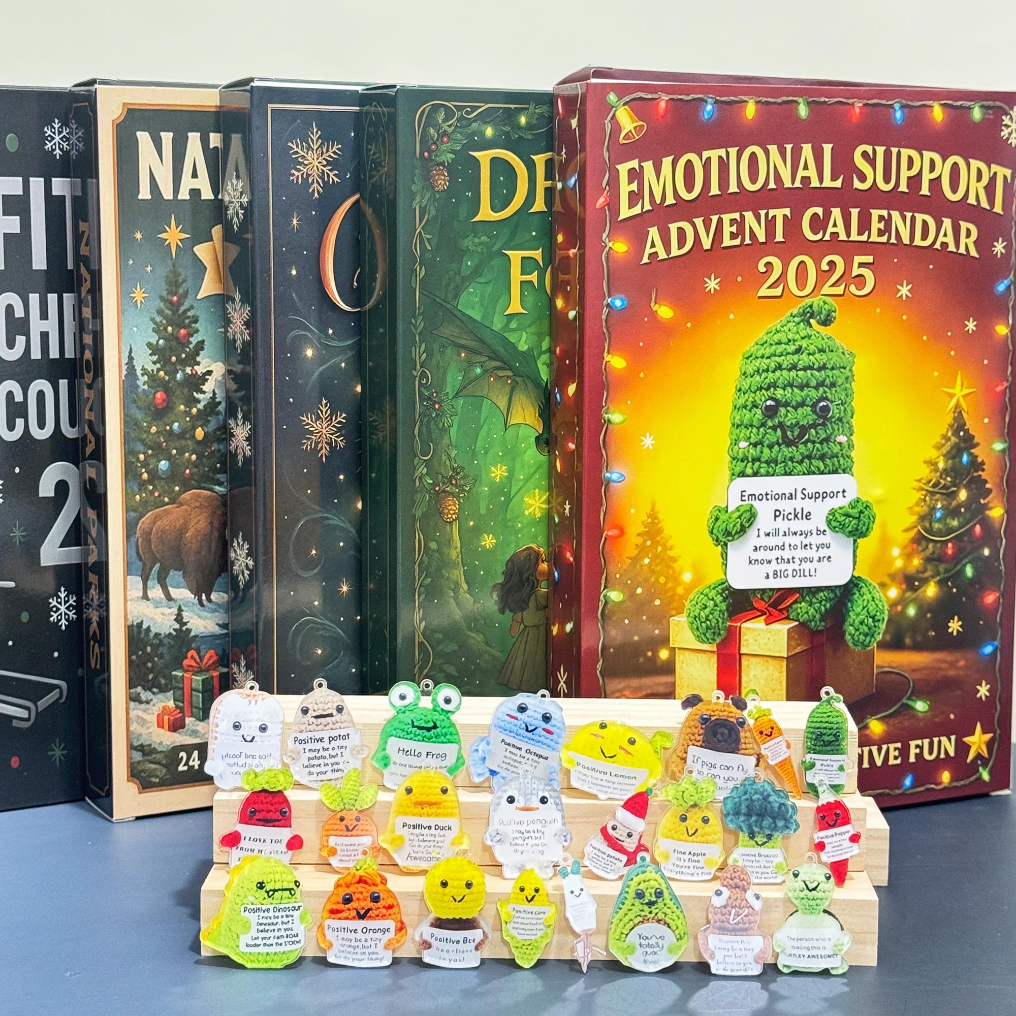 2025 Emotional Support Advent Calendar: 24Pcs Funny Acrylic Ornaments,Vegetable,Fruits,Capibara,The Dragon & Forest,Christmas Countdown Gift