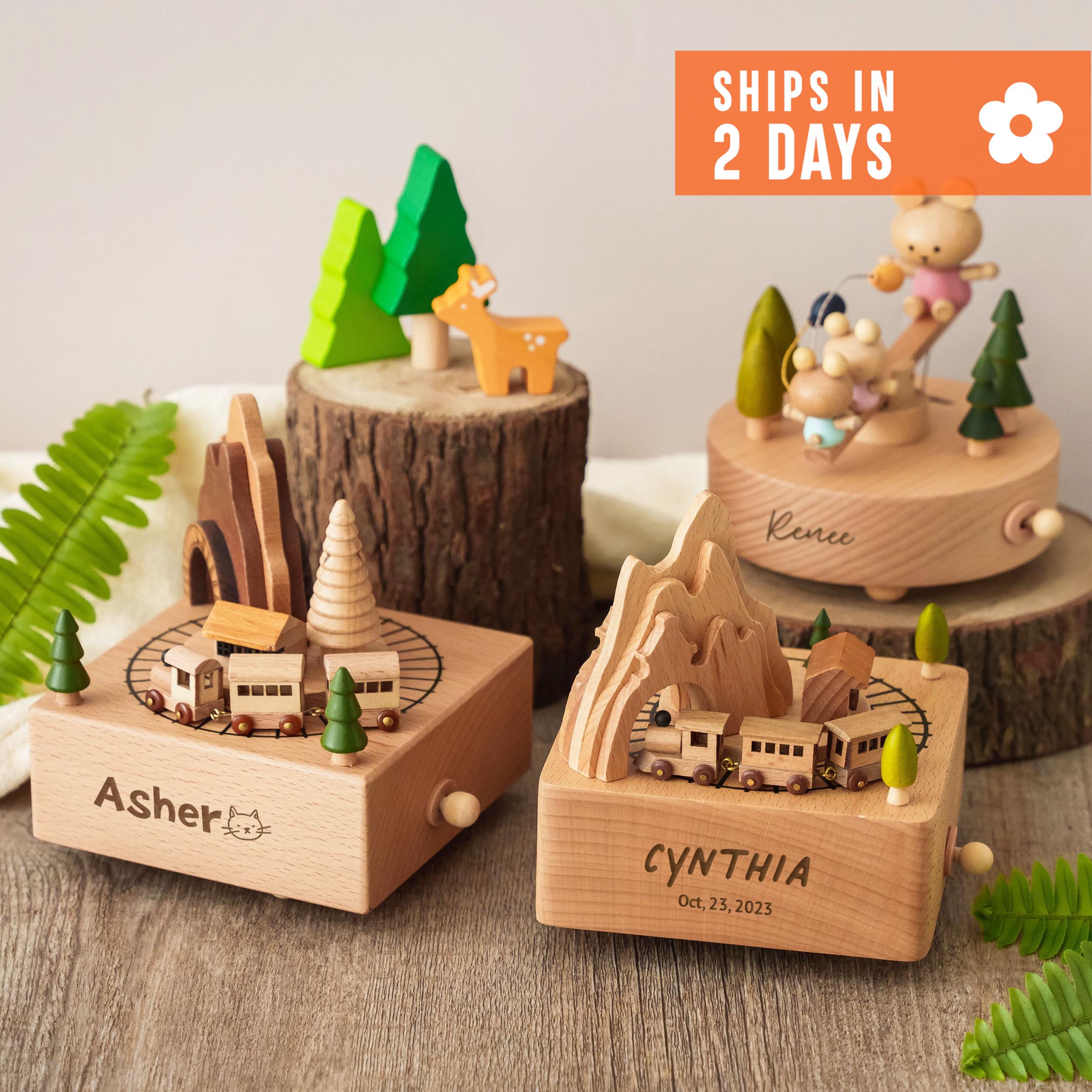 Personalized Wooden Train Music Box, Baby Shower Gift, 1st Birthday Gift, Keepsake Gift for Kids, Newborn Gifts, Engraved Name Music Box