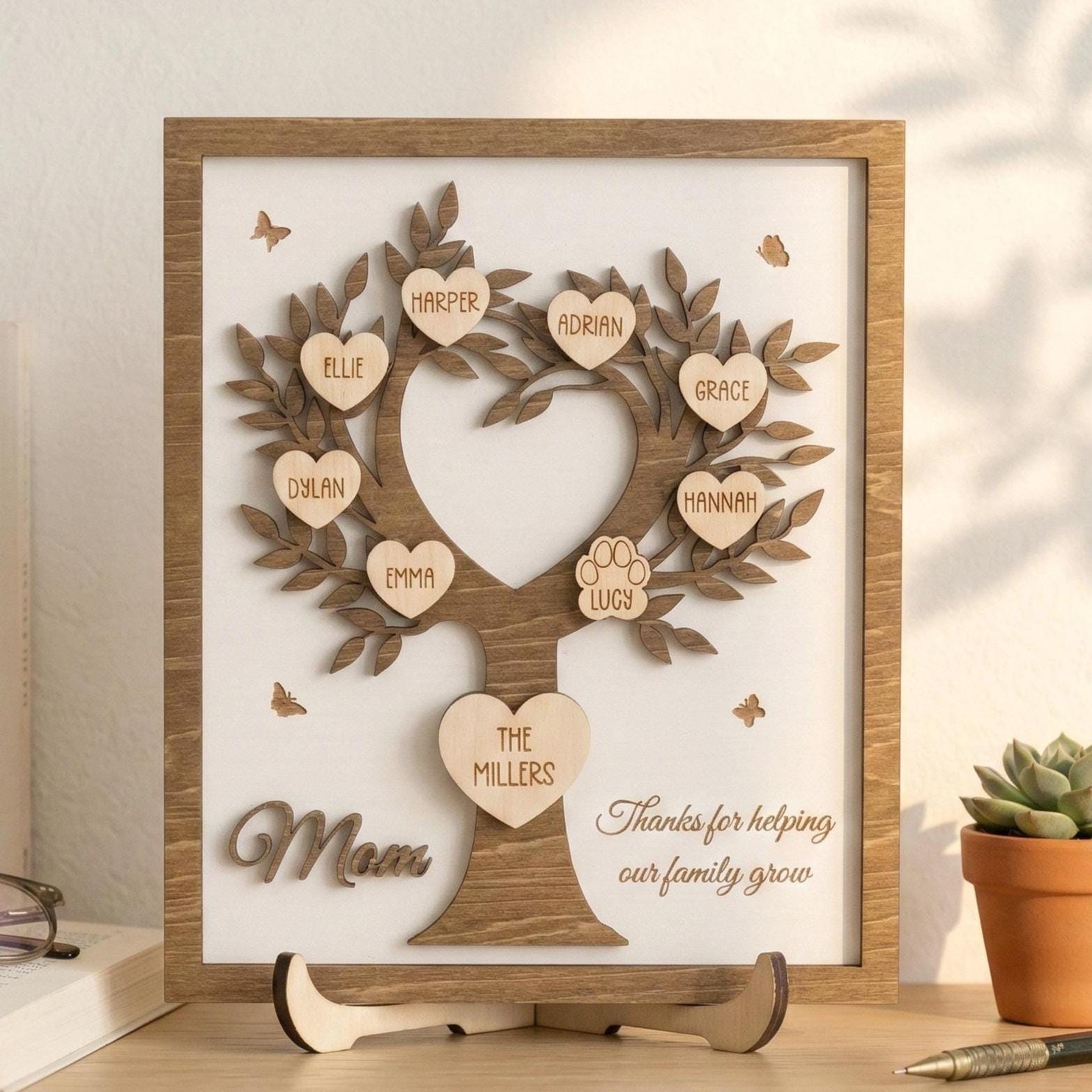 Personalized Family Tree Wood Sign for Rustic Home Decor