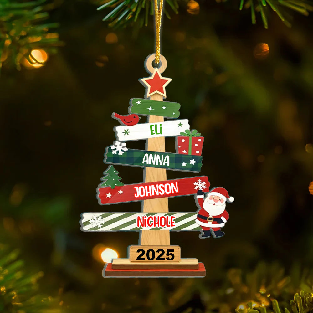 Our Family Christmas Tree Wooden Ornament - Personalized Christmas Gifts For Mom, Dad, Kids, Family