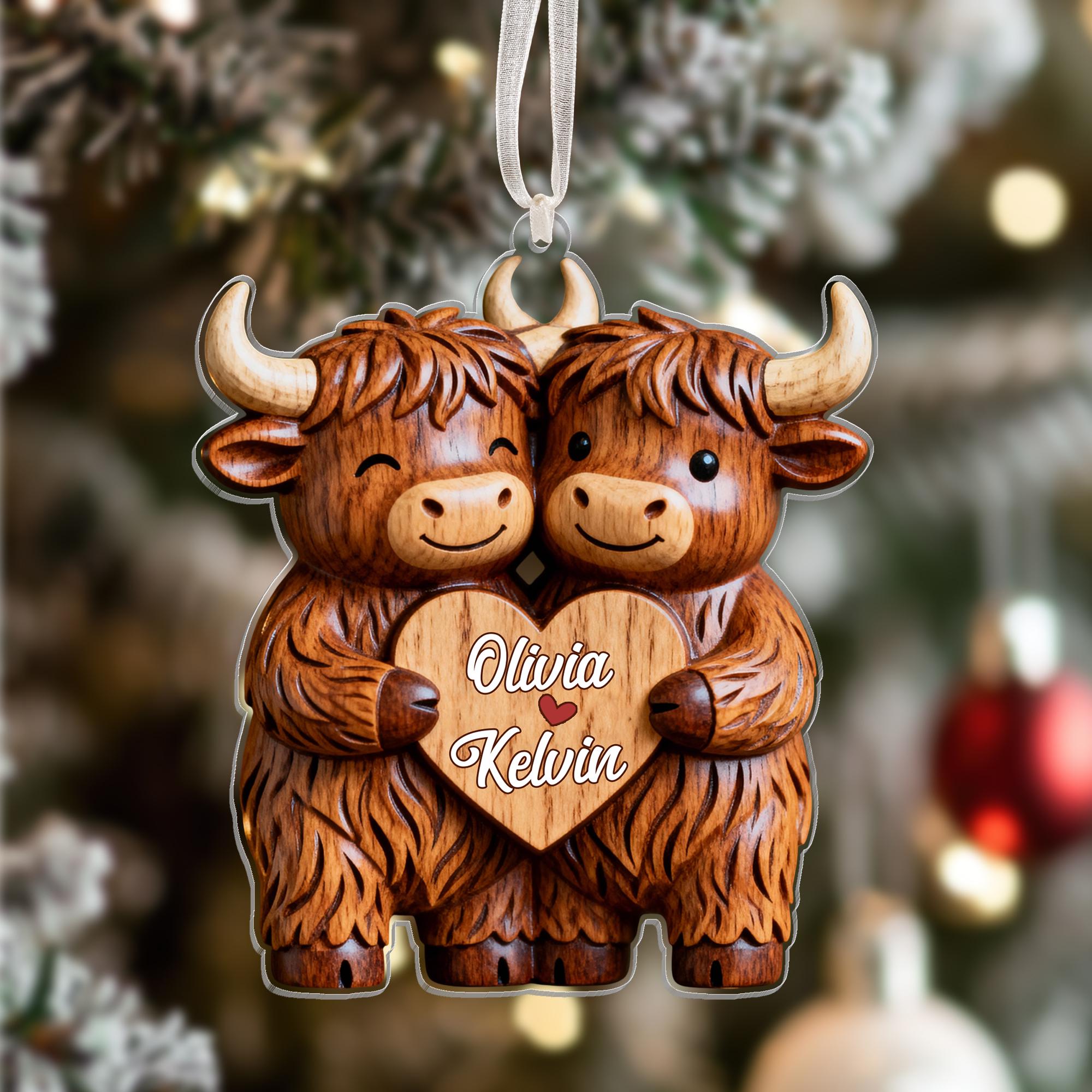 Highland Cowl Couple Acrylic Ornament,Personalized Name Christmas Gift For Couples,Keepsake Christmas 2025,Gift For Her,For Boy,Couple Gift