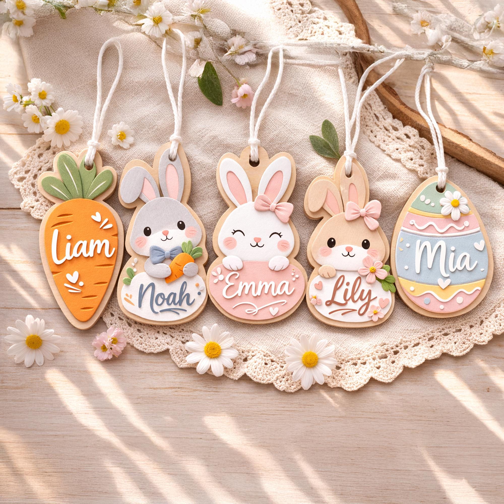 Personalized carrot easter basket tag – Custom bunny name tag for kids