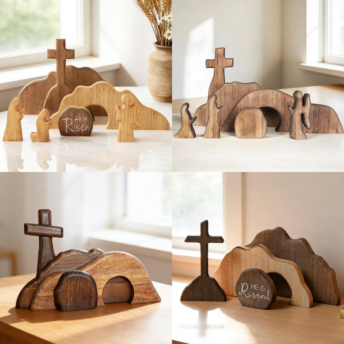Easter Wooden Decoration Set – Empty Tomb & Cross Scene