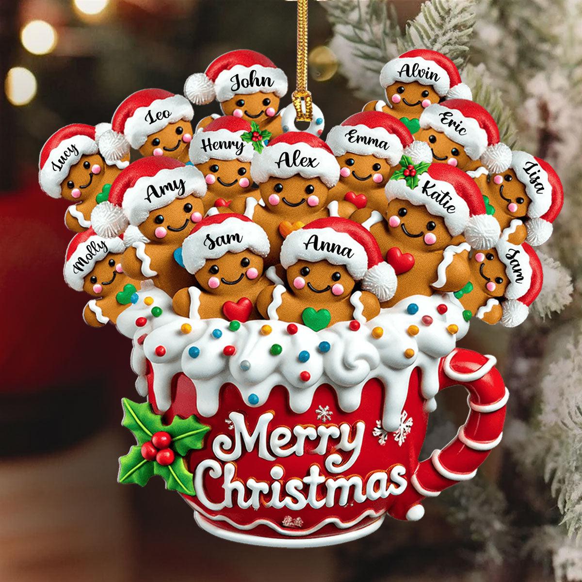 Personalized Gingerbread Family Mug Ornament, Custom Name Merry Christmas Ornament 2025, Large Family Keepsake, Cute Holiday Gift