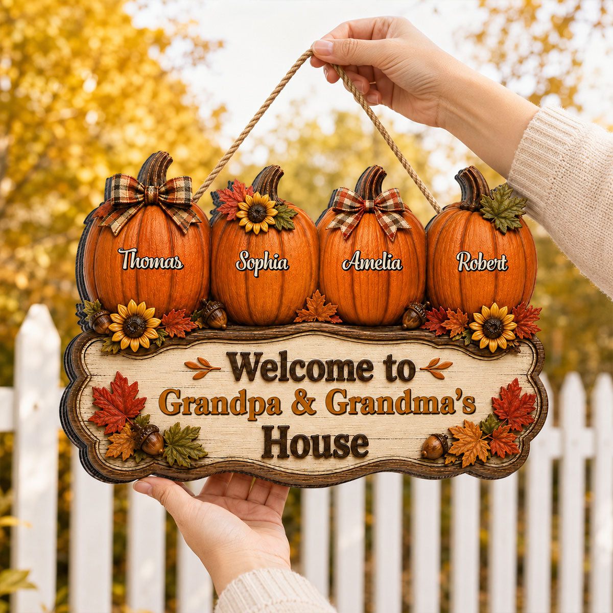 Cozy Warm Fall Season Vibe Little Pumpkins Welcome To Grandma Grandpa House - Personalized Wood Sign - Fall Decoration For Grandparents