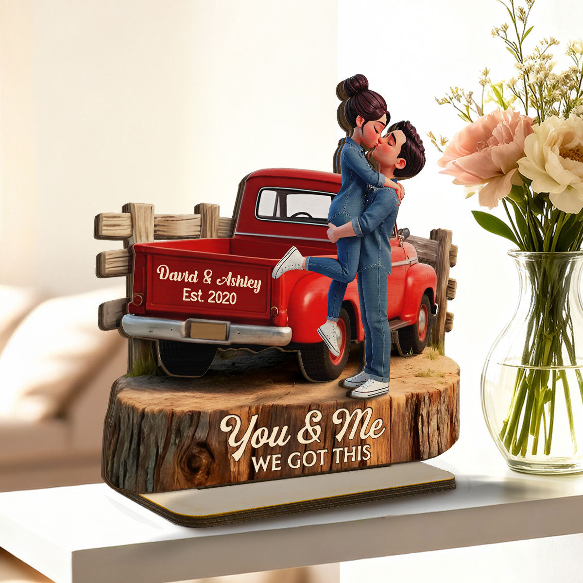 Romantic Couple Pickup Truck You & Me We Got This - Personalized 2-Layered Wooden Plaque - Anniversary Gift, Wedding Gift For Couple, Farmhouse Decor