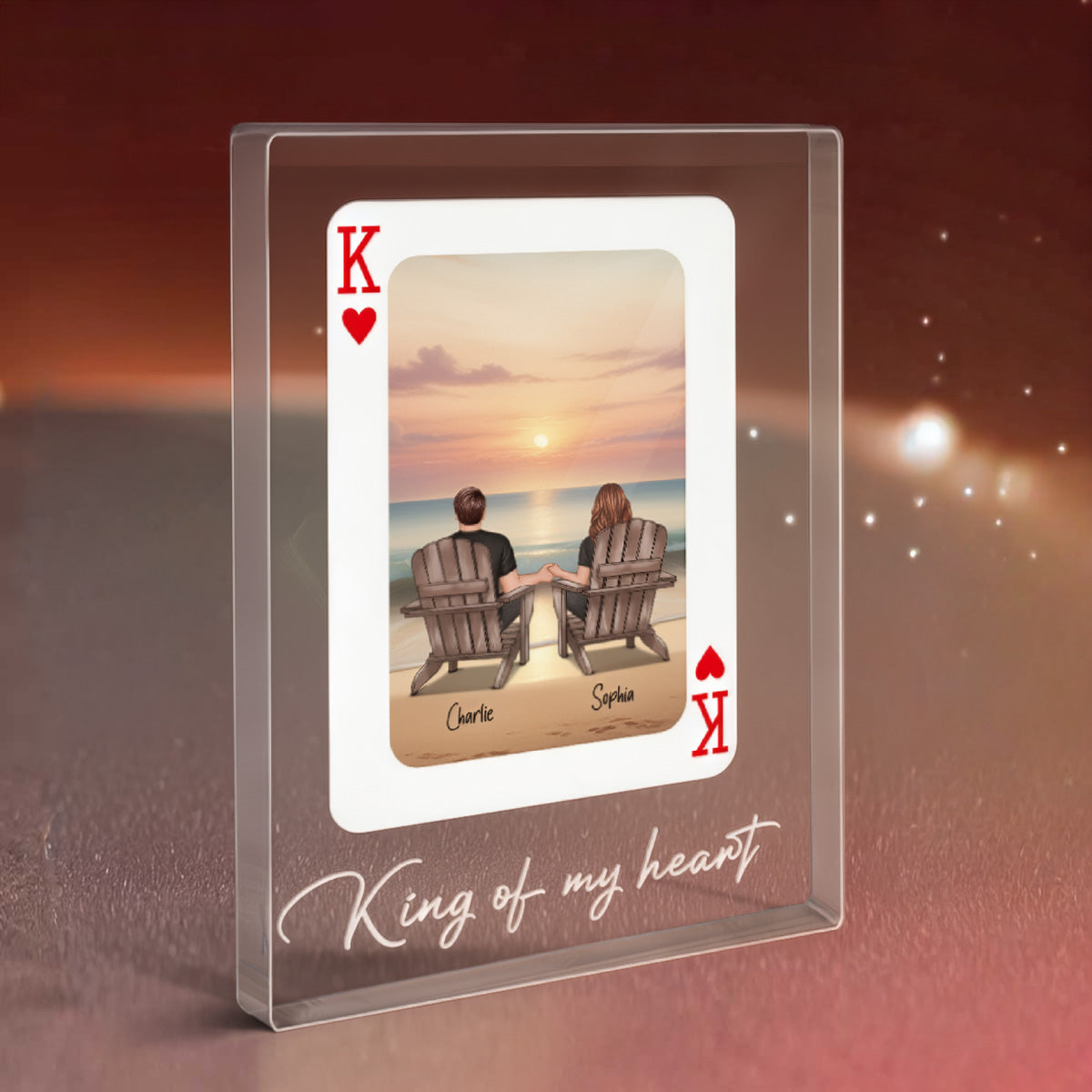 You're King/Queen Of My Heart Couple Sitting At Beach - Personalized Acrylic Block Plaque - Valentine's Day Gift, Anniversary Gift For Him, For Her