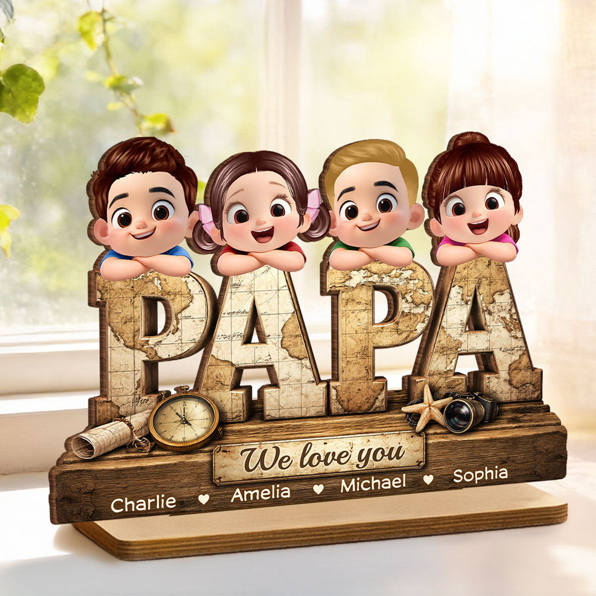 Papa We Love You - Personalized 2-Layered Wooden Plaque - Sentimental Gift for Grandpa, Dad, Husband
