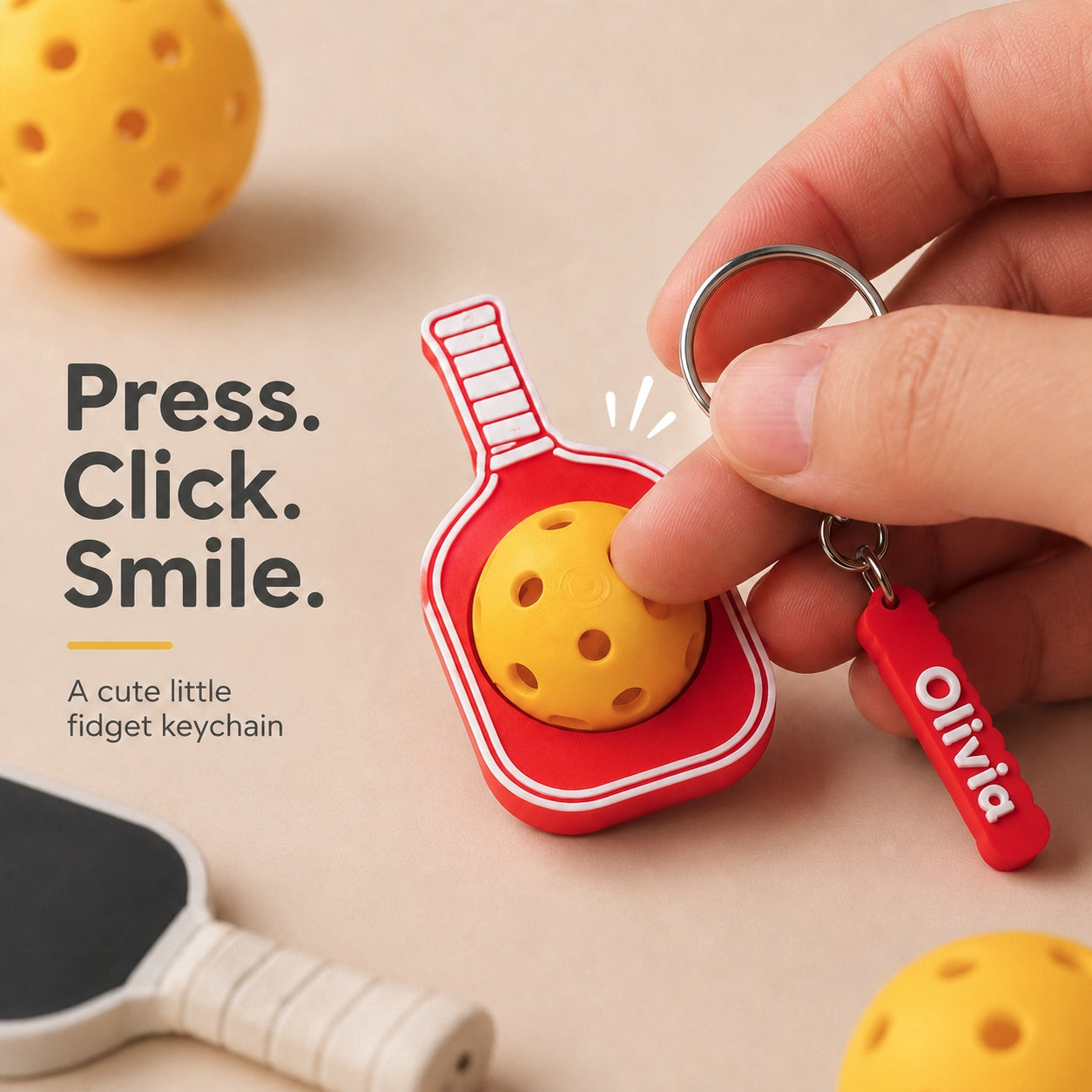 Personalized Pickleball Keychain with Custom Name Charm