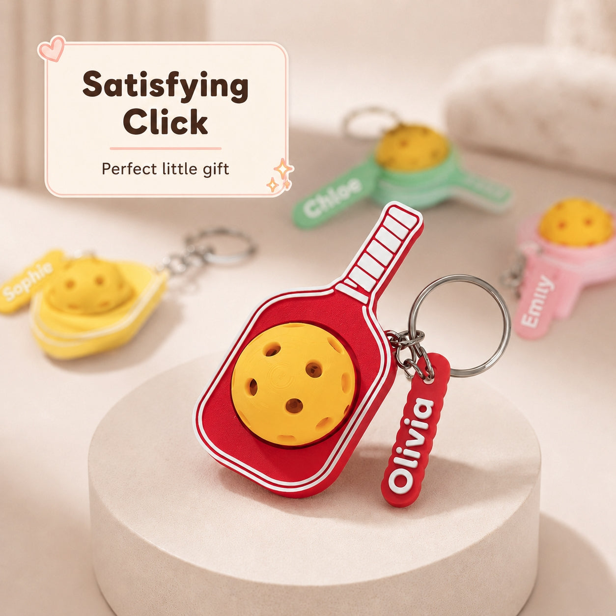 Personalized Pickleball Keychain with Custom Name Charm