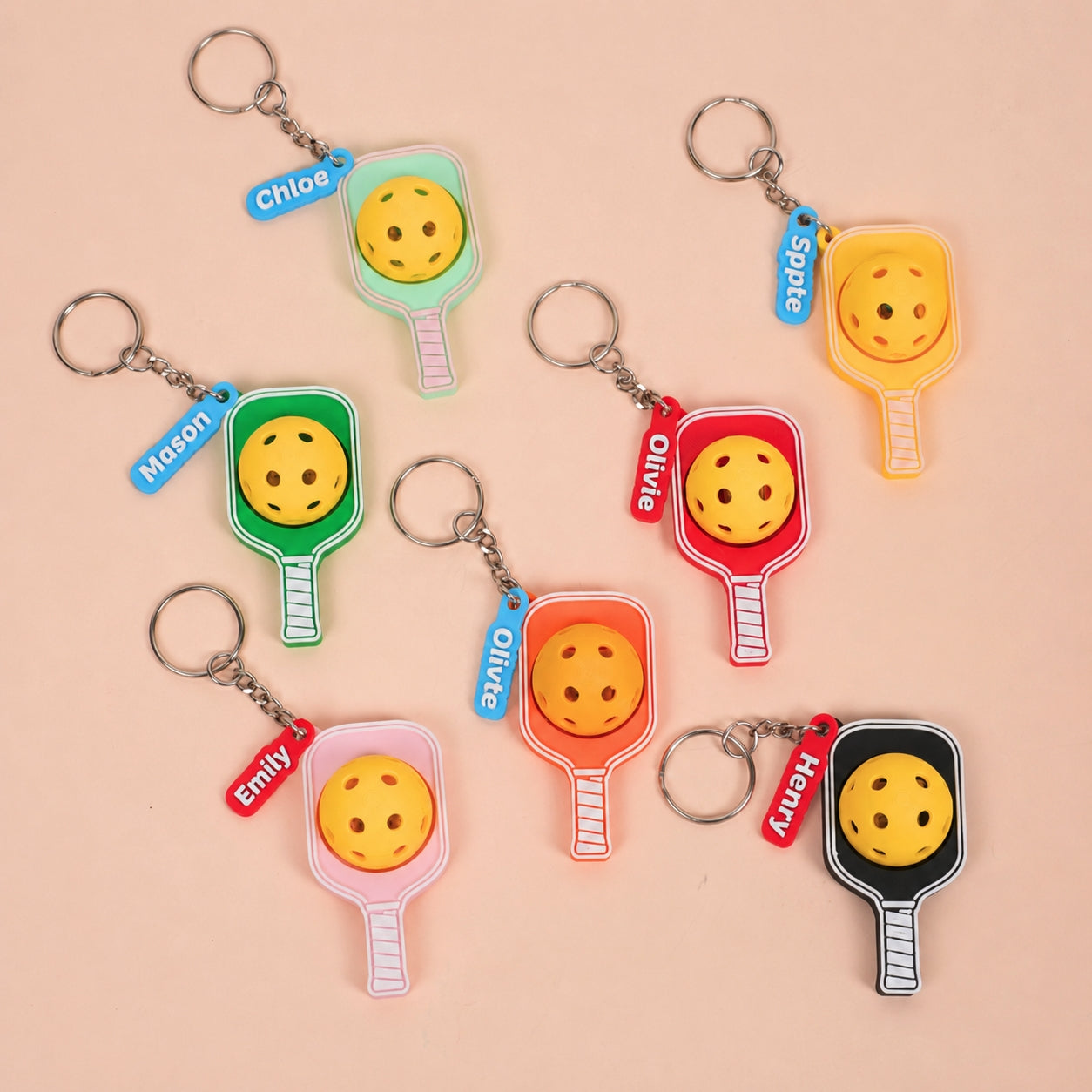 Personalized Pickleball Keychain with Custom Name Charm