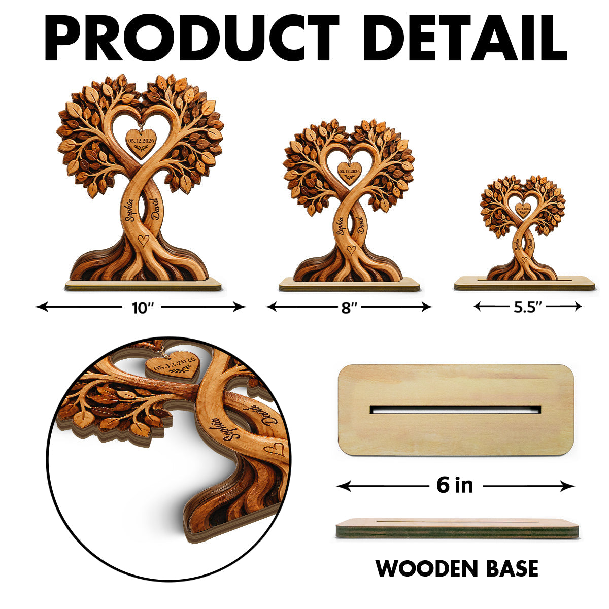 Couple Heart Tree - Personalized 2-Layered Wooden Plaque - Anniversary Gift for Him, Gift for Her