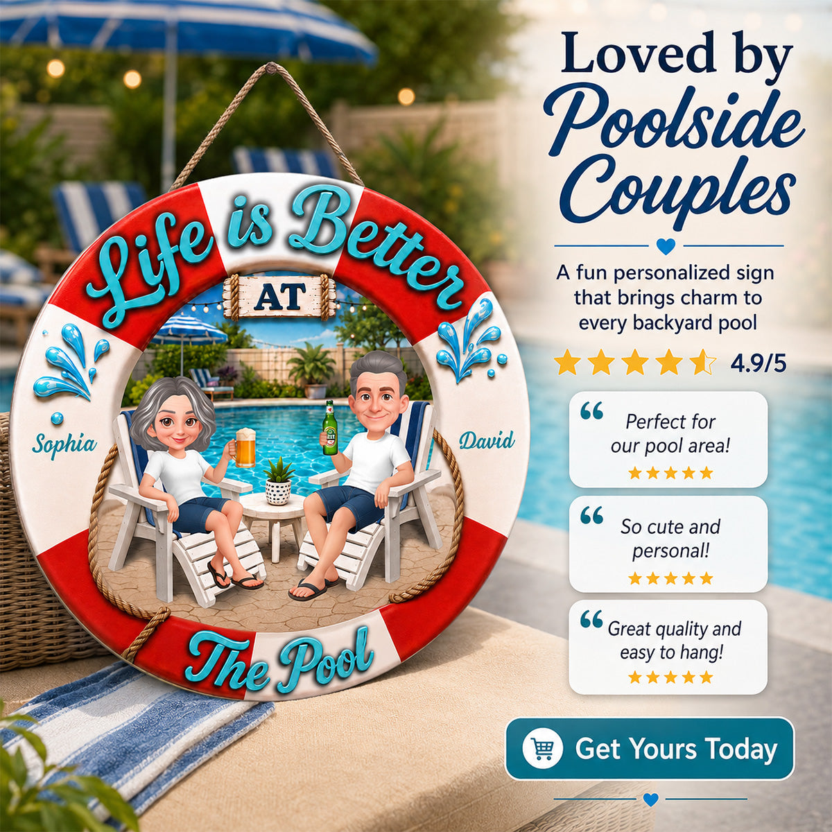 Life Is Better At The Pool 2D Flat - Personalized Wood Sign