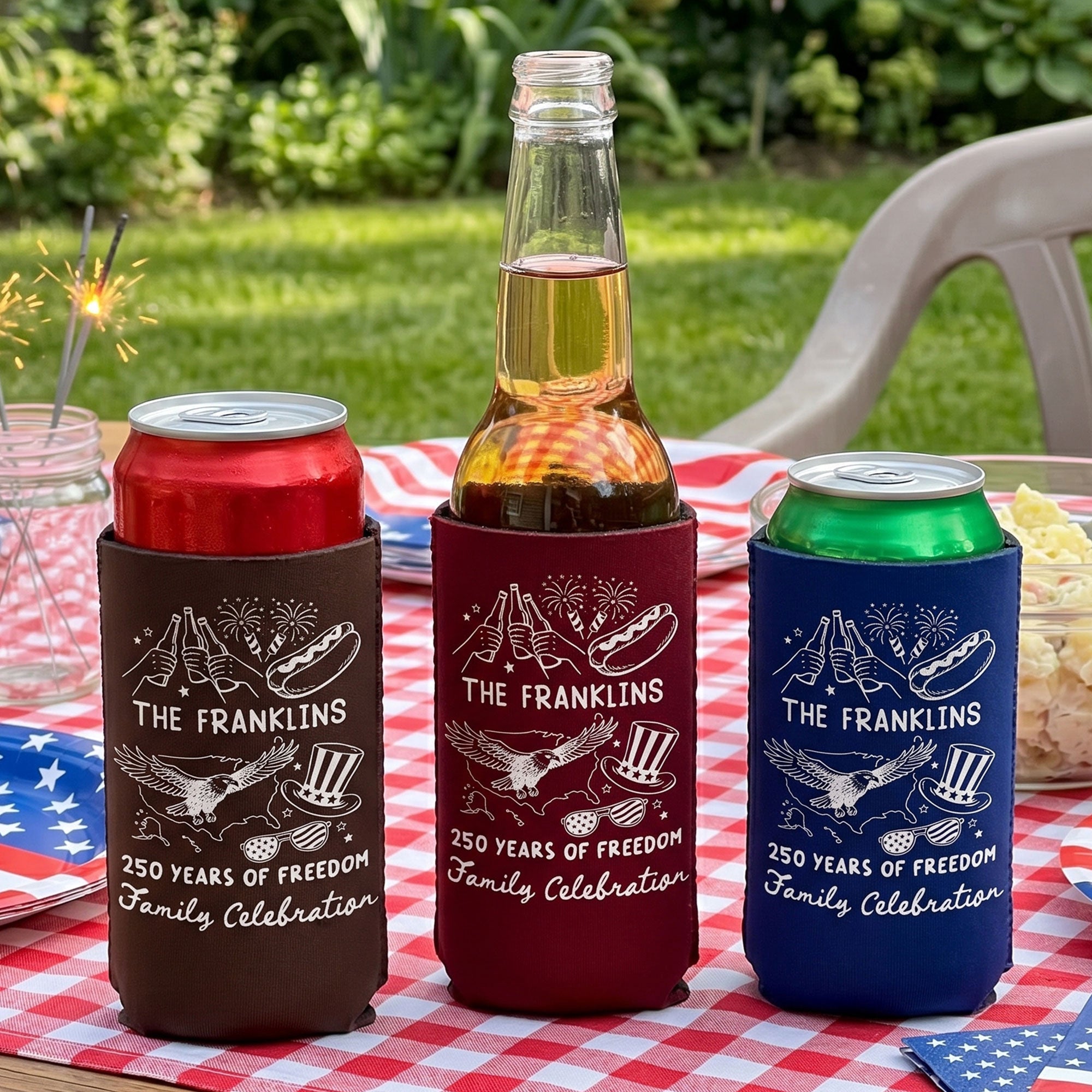 250 Years Of Freedom Family Celebration - Personalized Can Cooler