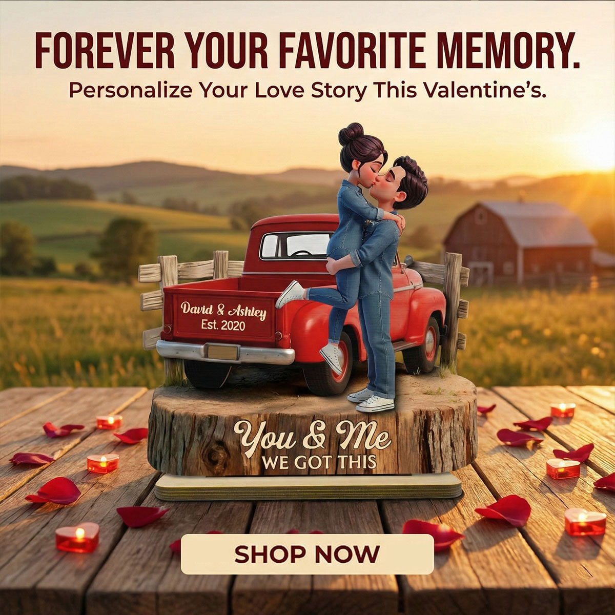 Romantic Couple Pickup Truck You & Me We Got This - Personalized 2-Layered Wooden Plaque - Anniversary Gift, Wedding Gift For Couple, Farmhouse Decor