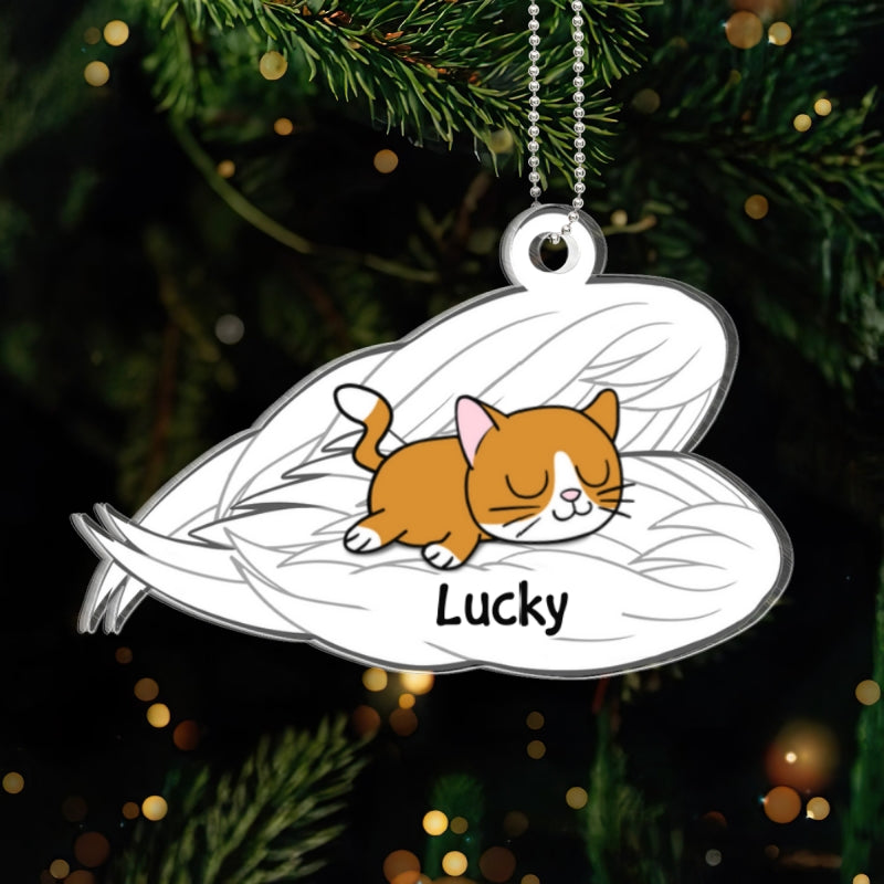 Cat Sleeping In Angel Wings Memorial Personalized Acrylic Ornament