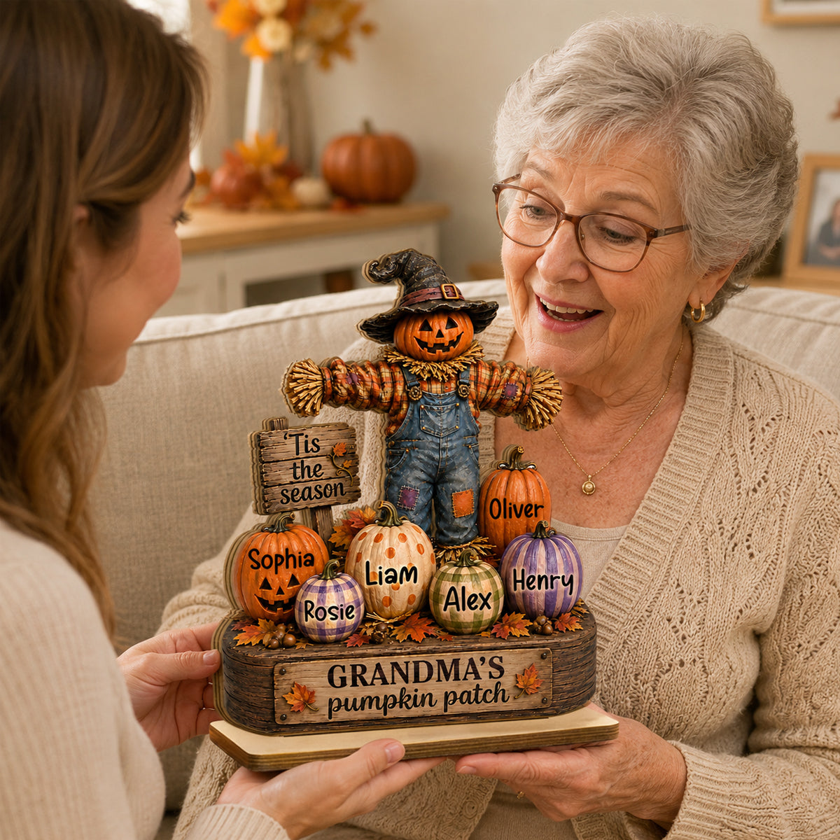 Grandparents' Pumpkin Patch Scarecrow - Personalized 2-Layered Wooden Plaque - Halloween Fall Decor for  Grandparents