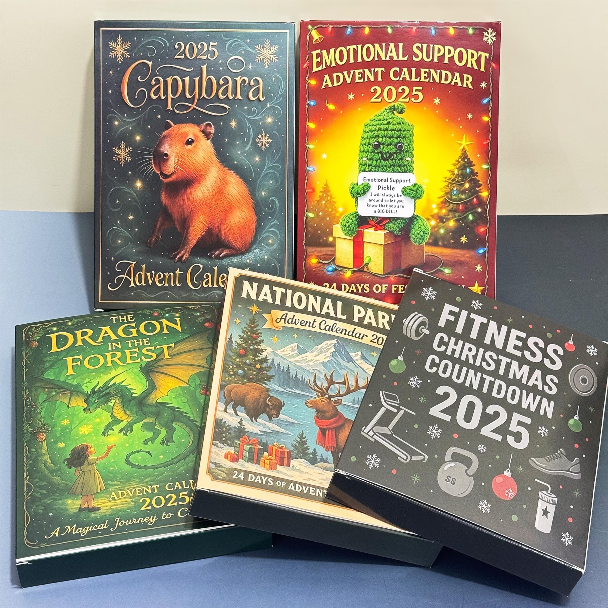 2025 Emotional Support Advent Calendar: 24Pcs Funny Acrylic Ornaments,Vegetable,Fruits,Capibara,The Dragon & Forest,Christmas Countdown Gift