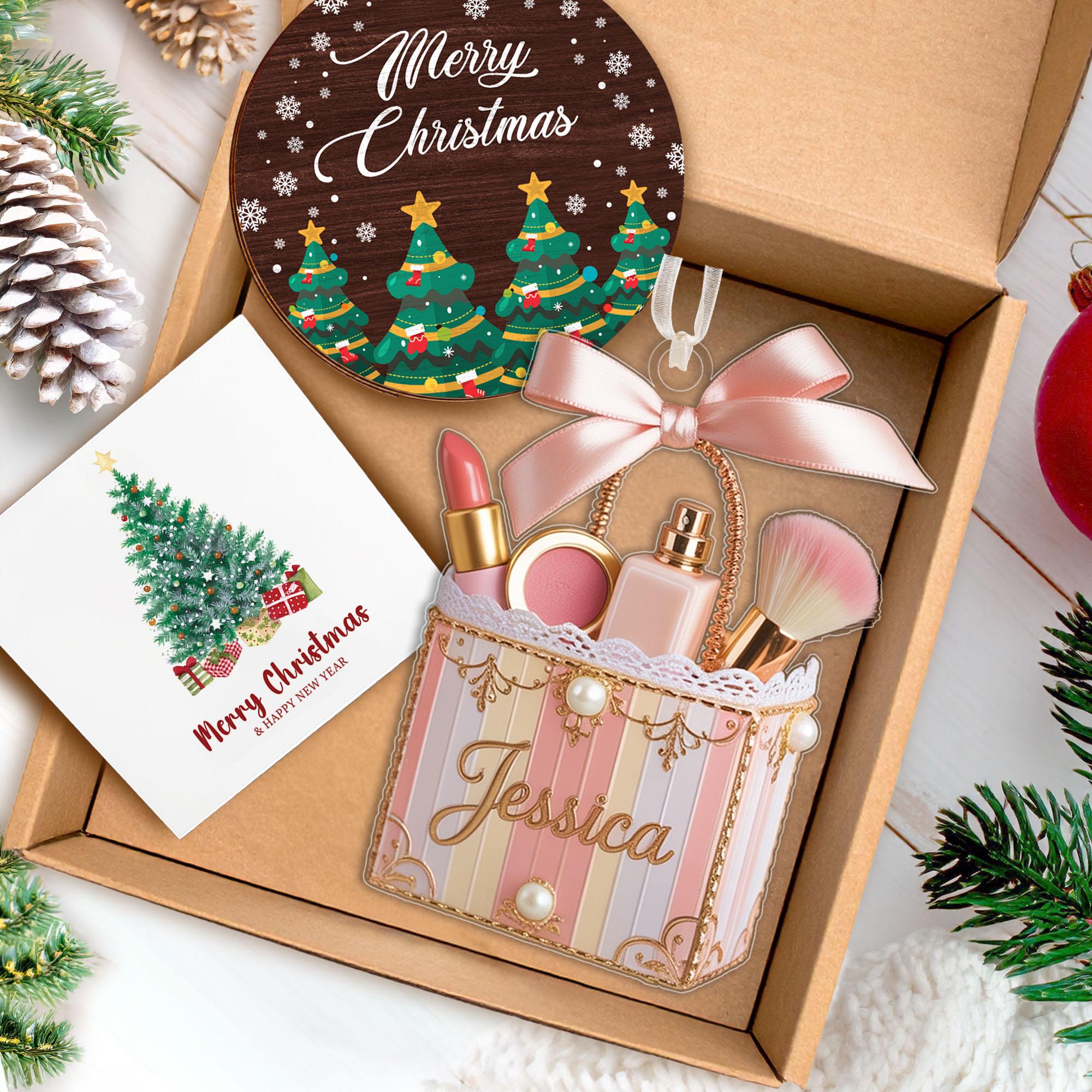 Custom Makeup Ornament with Name, Personalized Beauty Brush Christmas Tree Decoration – Special Gift for Makeup Lovers, Her