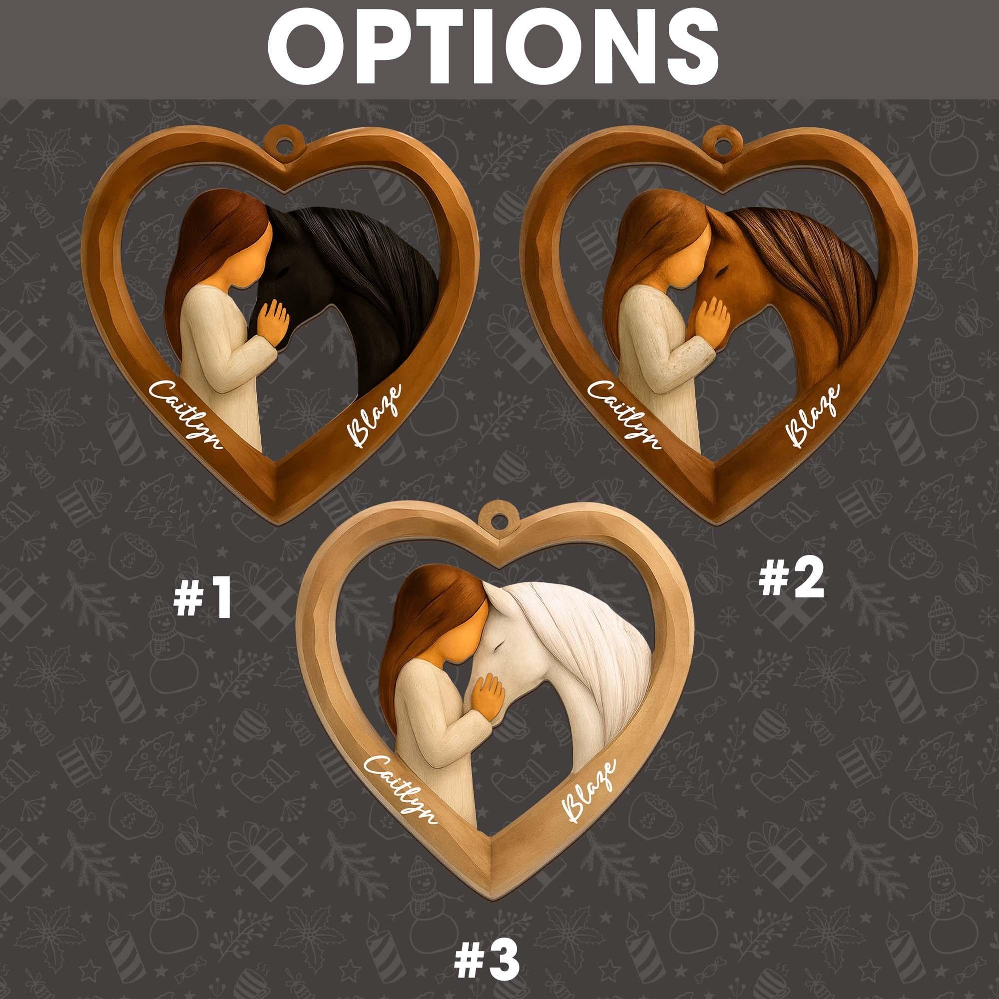 Personalized Horse and Girl Heart 2 layered Wooden Ornament, Carving Horse Lover Acrylic - Wooden Ornament, Gift for Women and Horse Owners