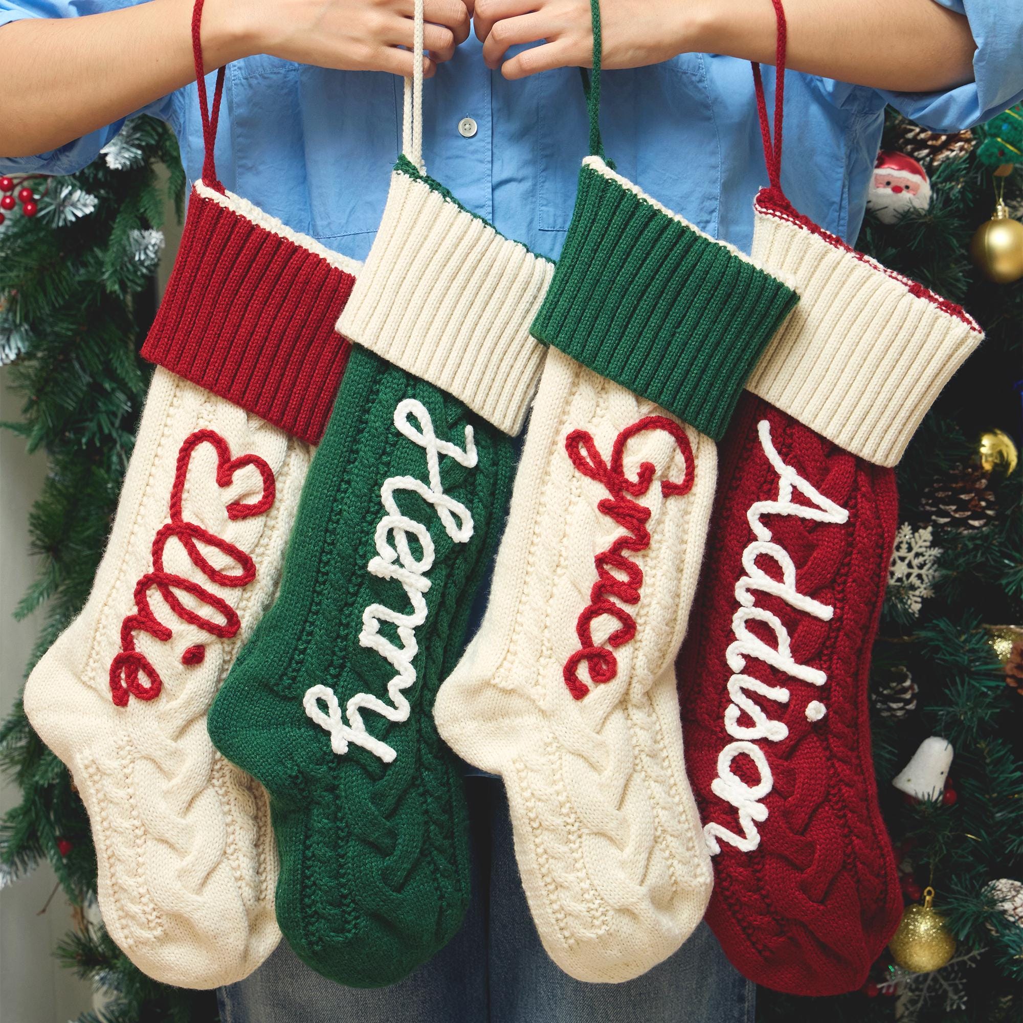 Personalized Christmas Stockings with name, Custom Knitted Stocking,Family Christmas Stockings