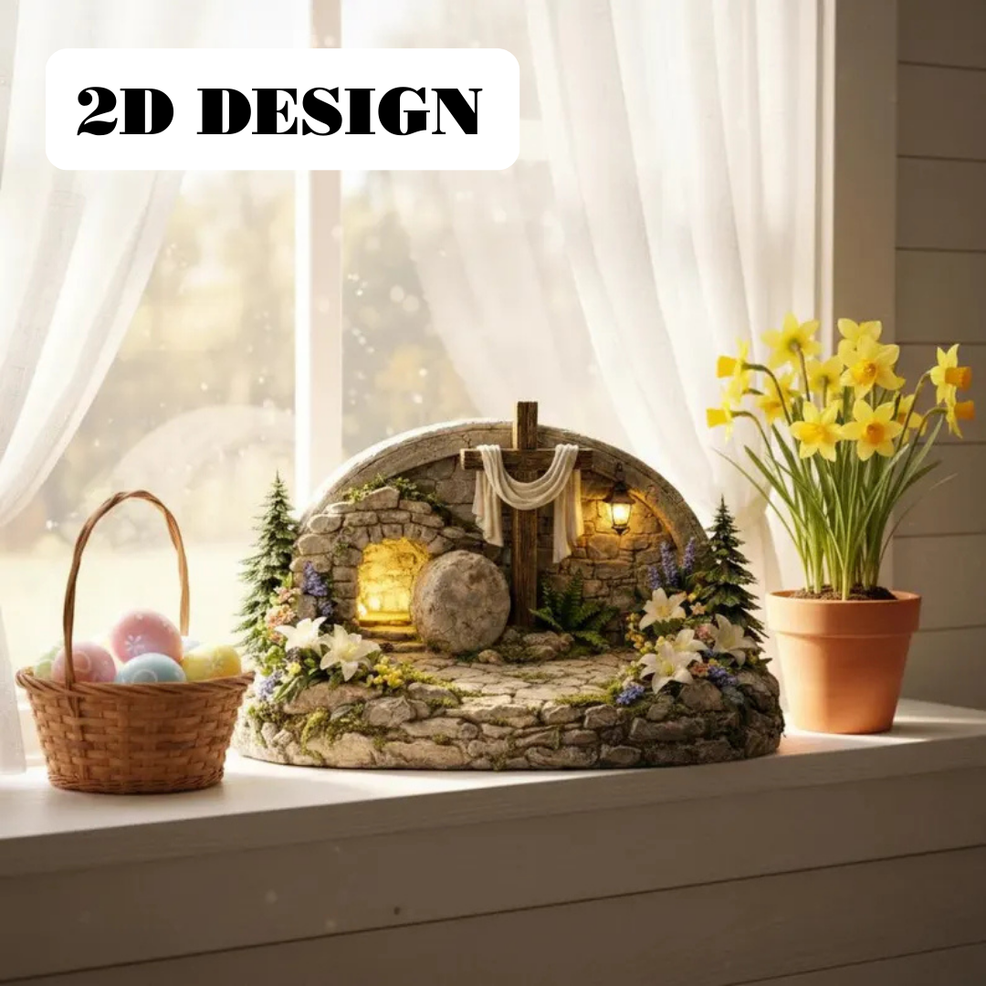 Easter Empty Tomb Resurrection 2D Figurine – Lighted Stone Grave Christian Decor