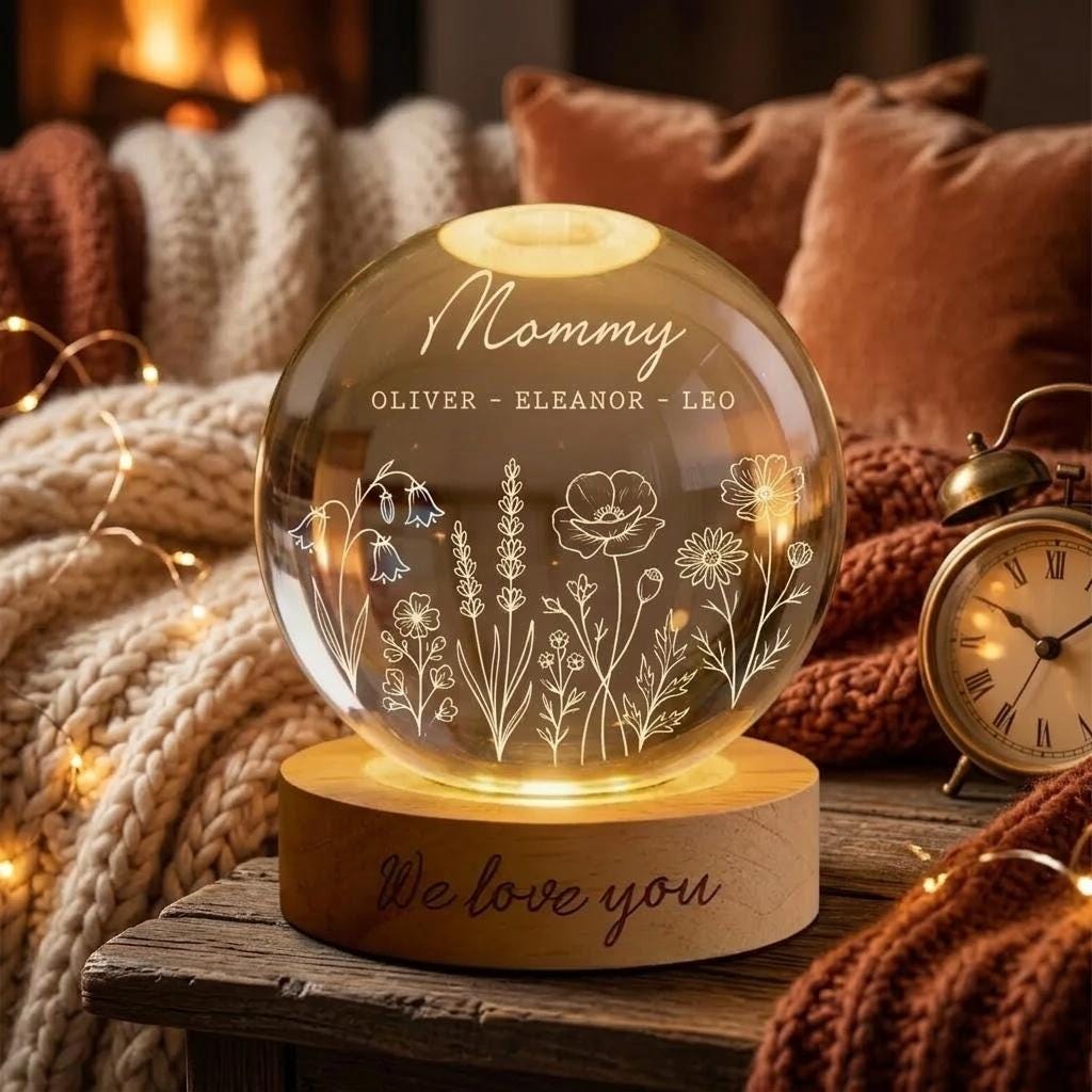 Personalized Wildflower Crystal LED Ball – Mom & Grandma Night Light