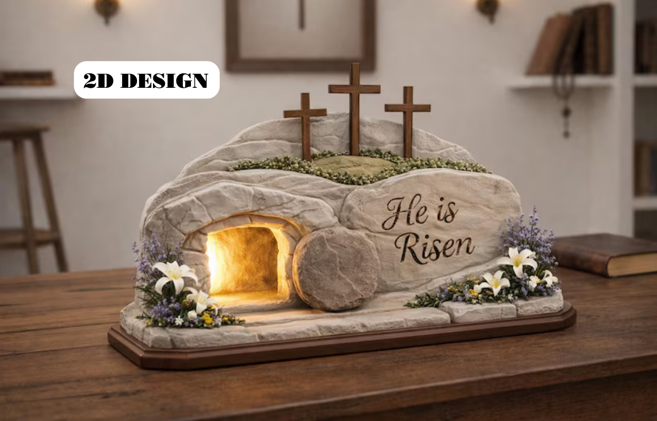 He Is Risen Empty Tomb – Resurrection Scene Wooden Easter Display