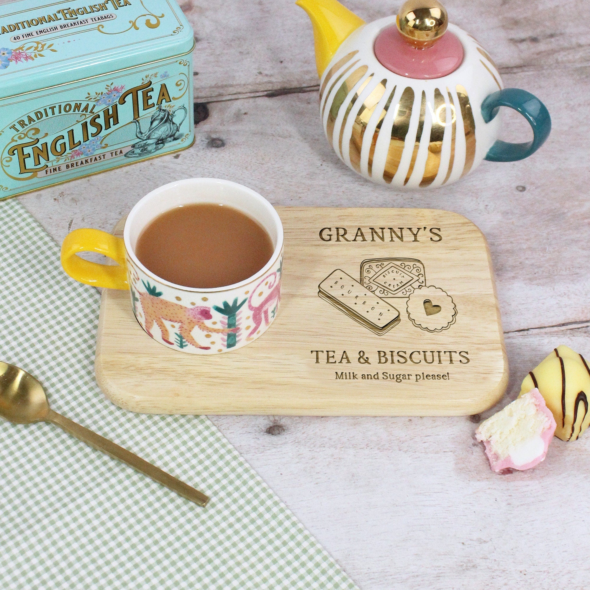 Custom Tea & Biscuit Board, Engraved Wood Treat Tray, Gift for Nanna, Grandma, Granny