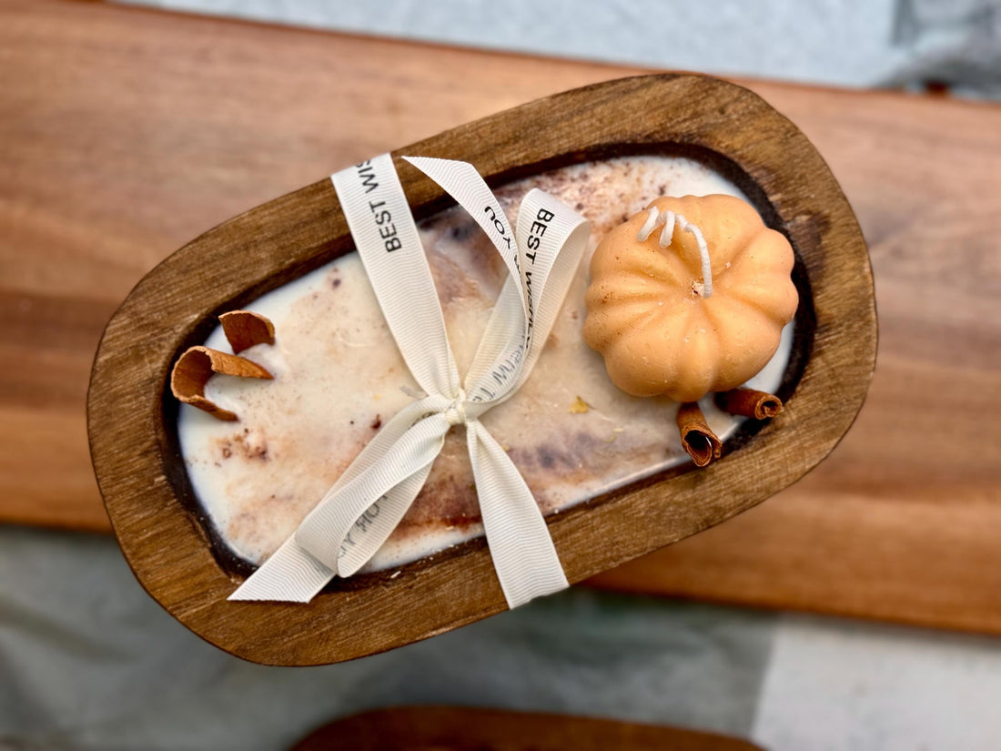 Wooden dough bowl Thanksgiving Candles